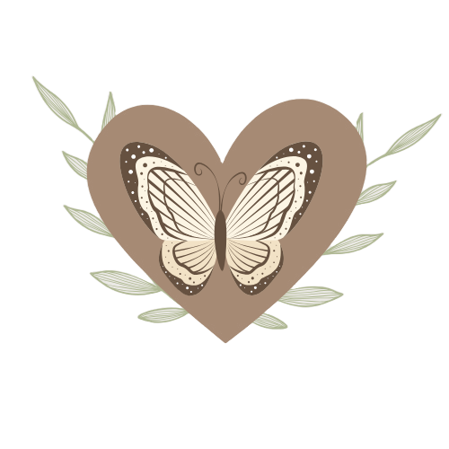 Logo: A butterfly atop a heart with flowers