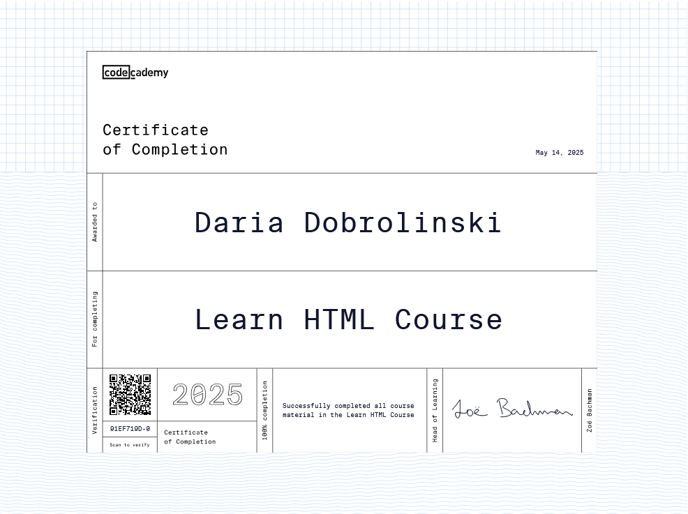 HTML Course Certificate