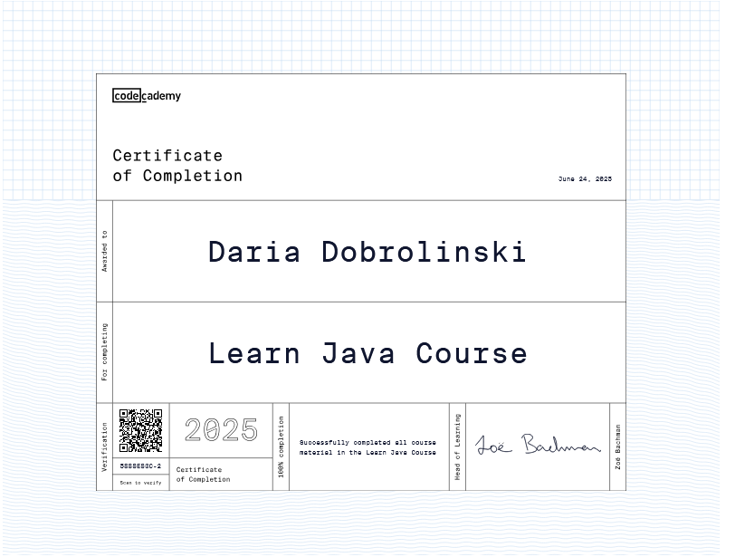 Java Course Certificate